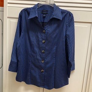 Westbound Wrinkle free Blue Striped 3/4 Sleeve Top